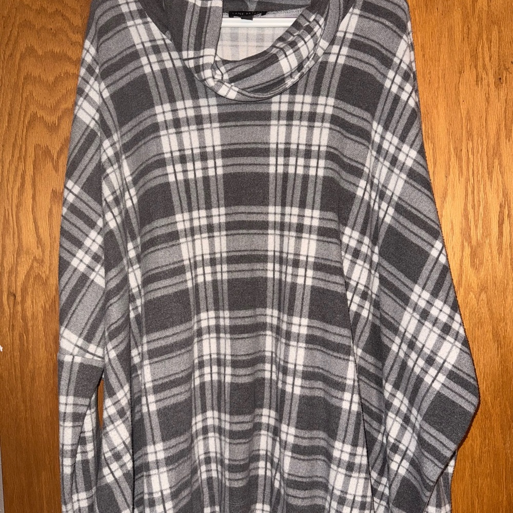Lane Bryant Gray and White Plaid Cowl Neck Poncho
